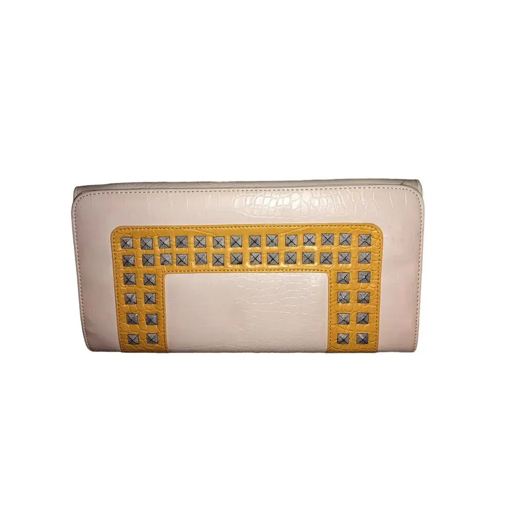 Ebisu Women Clutch‎ White With Yellow And Silver. Handheld